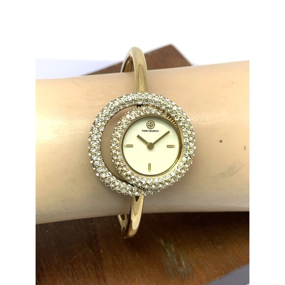 Tory Burch Women\'s Watch TBW7026 Cream Dial Quartz Bangle Swirl Gems Gold Steel main image 7